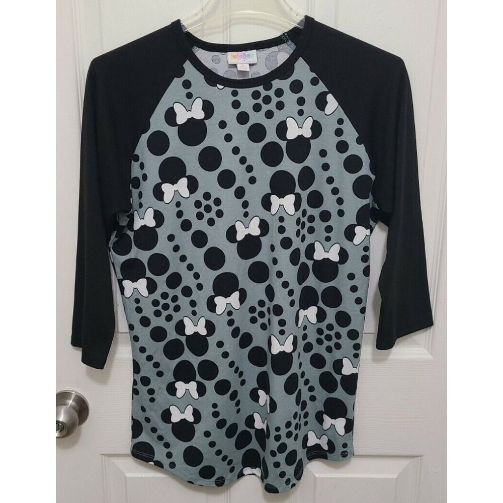 Lularoe Women's 3/4 Raglan Sleeve T Shirt Top Minnie Mouse Polk‎ Dot Gray Size S